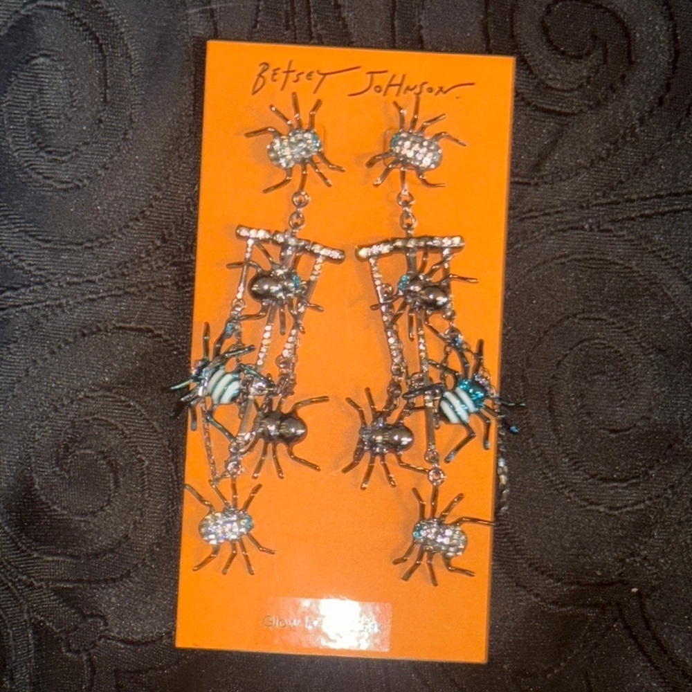 Betsey Johnson Black and Silver Spider Earrings